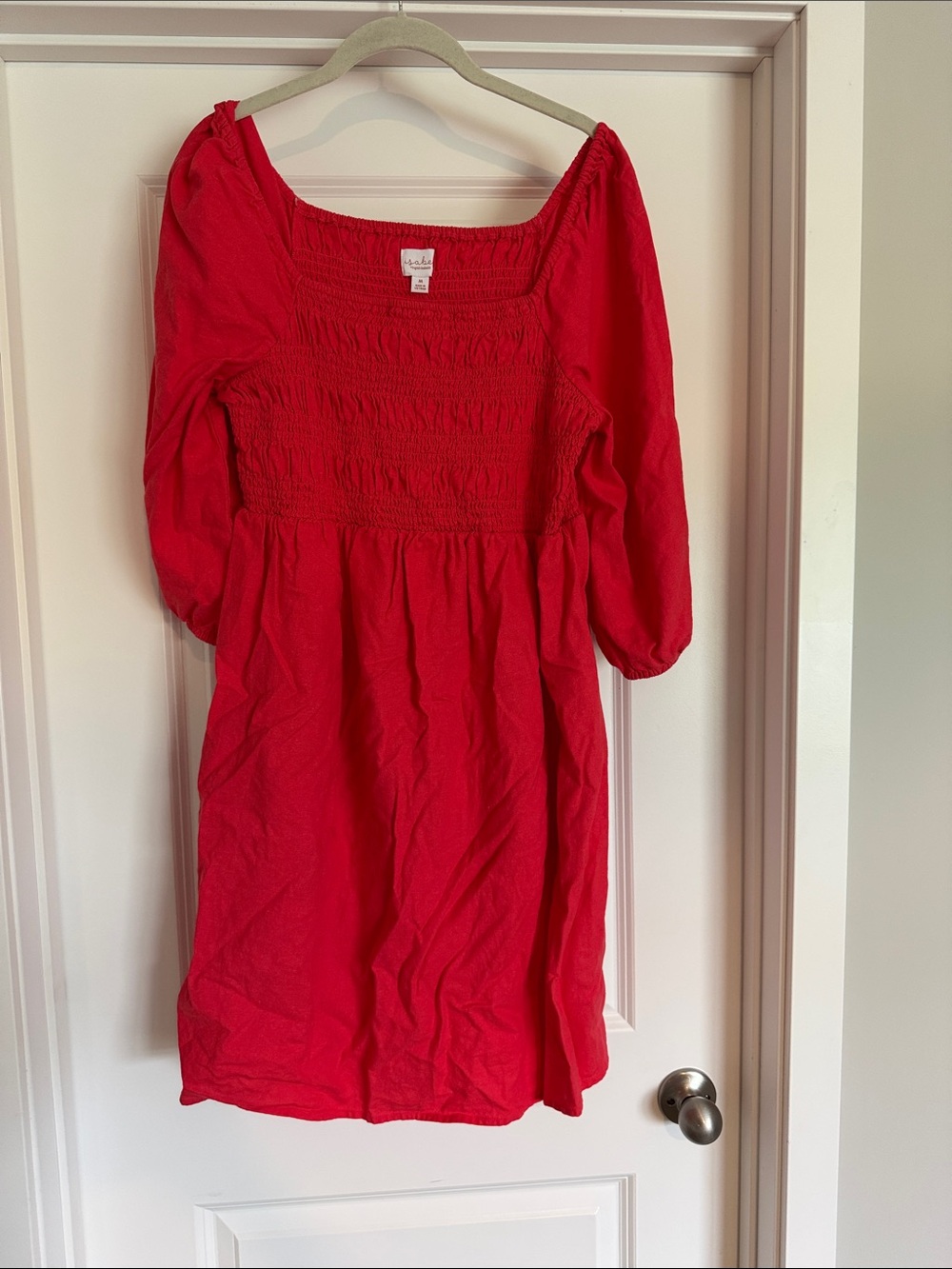 Isabel Maternity by Ingrid & Isabel Red Smocked Square Neck Maternity Dress